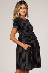 Black Striped Maternity Babydoll Dress