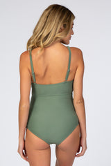 Olive Waist Tie Maternity One-Piece Swimsuit