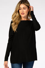 Black Soft Knit Boatneck Dolman Sleeve Maternity Sweater