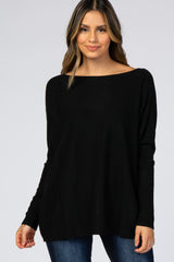 Black Soft Knit Boatneck Dolman Sleeve Sweater