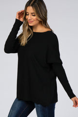 Black Soft Knit Boatneck Dolman Sleeve Sweater