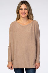 Mocha Soft Knit Boatneck Dolman Sleeve Maternity Sweater