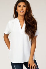 White Short Sleeve V-Neck Maternity Blouse