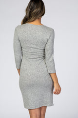 Heather Grey Brushed Knit Wrap Fitted Nursing Dress