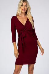 Burgundy Brushed Knit Wrap Fitted Maternity/Nursing Dress