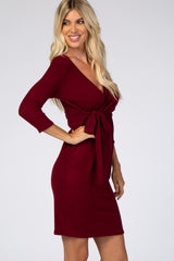 Burgundy Brushed Knit Wrap Fitted Nursing Dress