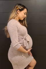 Pink Brushed Knit Wrap Fitted Maternity/Nursing Dress