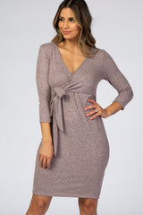 Pink Brushed Knit Wrap Fitted Nursing Dress