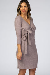 Pink Brushed Knit Wrap Fitted Nursing Dress