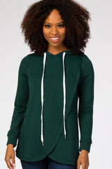 Forest Green Layered Front Maternity/Nursing Fleece Hoodie