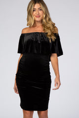 Black Velvet Off Shoulder Fitted Maternity Dress