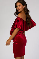 Red Velvet Off Shoulder Fitted Maternity Dress