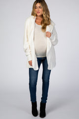 Ivory Fuzzy Hooded Long Sleeve Maternity Jacket