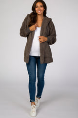 Charcoal Fuzzy Hooded Long Sleeve Maternity Jacket