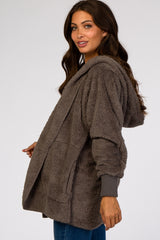 Charcoal Fuzzy Hooded Long Sleeve Maternity Jacket