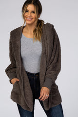 Charcoal Fuzzy Hooded Long Sleeve Maternity Jacket