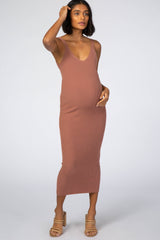 Mauve Sleeveless V-Neck Maternity Sweater Dress