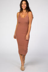 Mauve Sleeveless V-Neck Maternity Sweater Dress