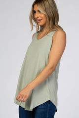 Light Olive Rounded Hem Sleeveless Top