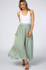 Sage Side Slit Maternity Maxi Skirt