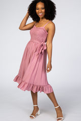 Pink Ruffle Smocked Maternity Dress