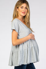 Heather Grey Swiss Dot Tiered Maternity Top