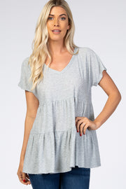 Heather Grey Swiss Dot Tiered Top