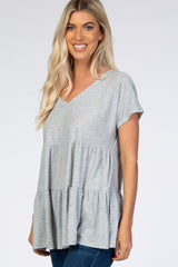 Heather Grey Swiss Dot Tiered Top