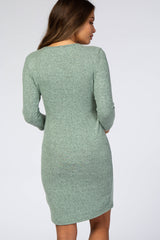 Mint Brushed Knit Wrap Fitted Maternity/Nursing Dress