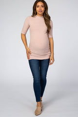 Light Pink Soft Brushed Knit Mock Neck Maternity Top