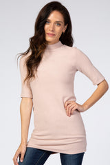 Light Pink Soft Brushed Knit Mock Neck Top