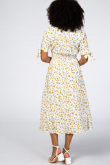 Ivory Floral Tie Sleeve Midi Dress