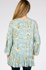 Light Blue Floral Ruffle Hem Maternity Cover Up