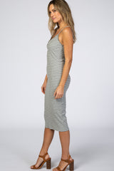 Heather Grey Striped Button Front Fitted Dress