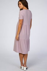 Lavender Ribbed Tiered Maternity Dress