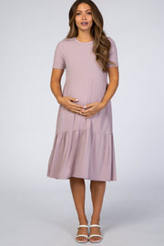 Lavender Ribbed Tiered Maternity Dress