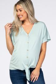 Mint Tie Front Short Sleeve Maternity Top