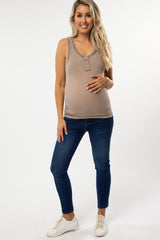 Mocha Raw Seam Maternity Sleeveless Top