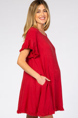 Red Fringe Linen Maternity Dress