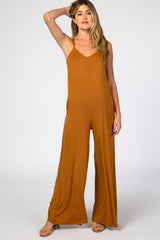 Camel Cross Back Wide Leg Maternity Jumpsuit