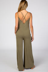 Light Olive Cross Back Wide Leg Maternity Jumpsuit