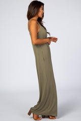 Light Olive Cross Back Wide Leg Jumpsuit