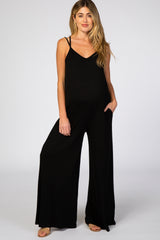 Black Cross Back Wide Leg Maternity Jumpsuit