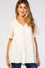 Ivory Soft Linen Button Front Maternity Top