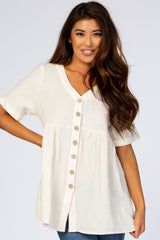 Ivory Soft Linen Button Front Maternity Top