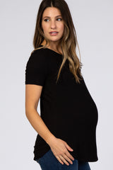 Black Ribbed Round Hem Maternity Top