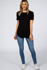 Black Ribbed Round Hem Top