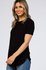 Black Ribbed Round Hem Top