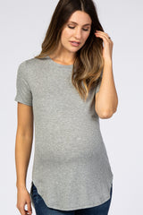 Heather Grey Ribbed Round Hem Maternity Top