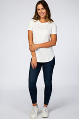 Ivory Ribbed Round Hem Top